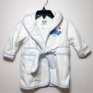 ⭐️ 4/$5 SpaSilk Baby Boy White Whale Bath Robe / Swim Coverup Towel 0 - 9 Months